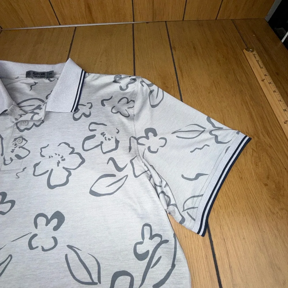 G/FORE Mens Floral Print Polo Shirt Grey XXL‎ Short Sleeve Golf Performance